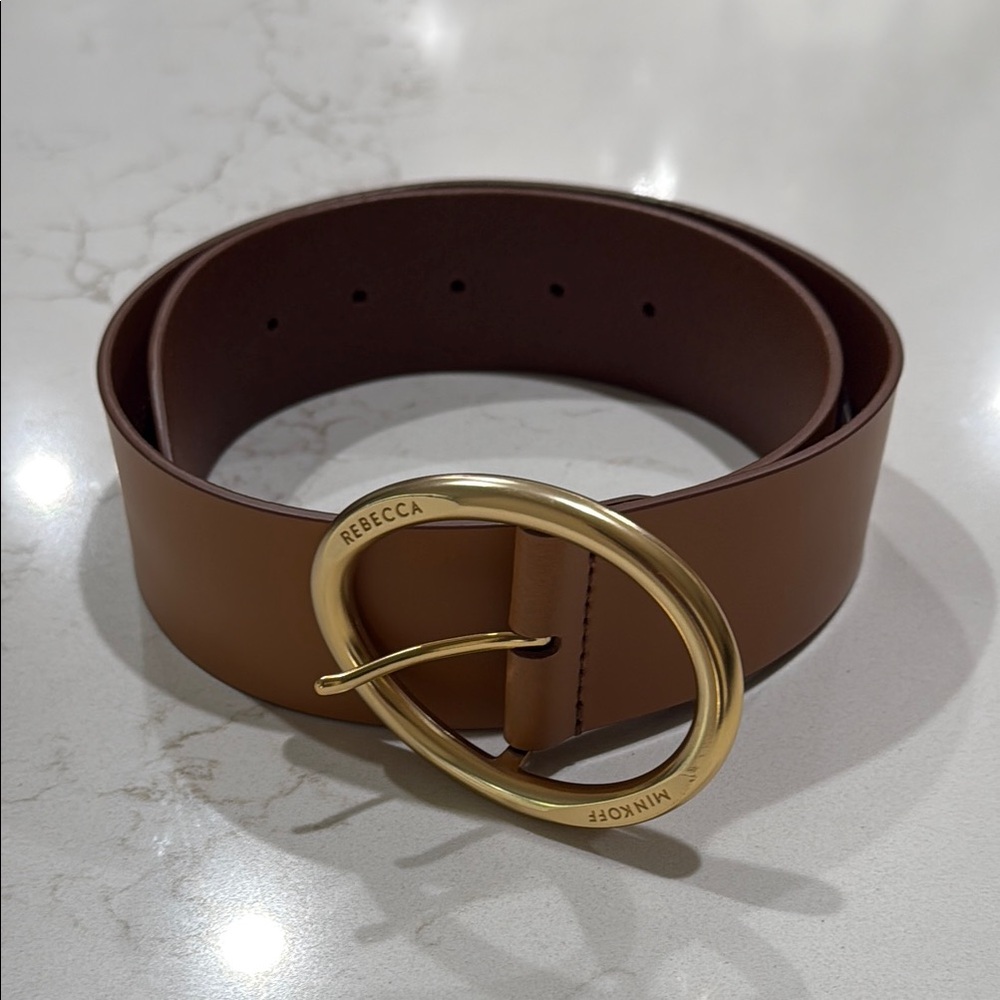 Rebecca Minkoff Elegant Brown 💯 Genuine Leather Belt with Gold Buckle Size S